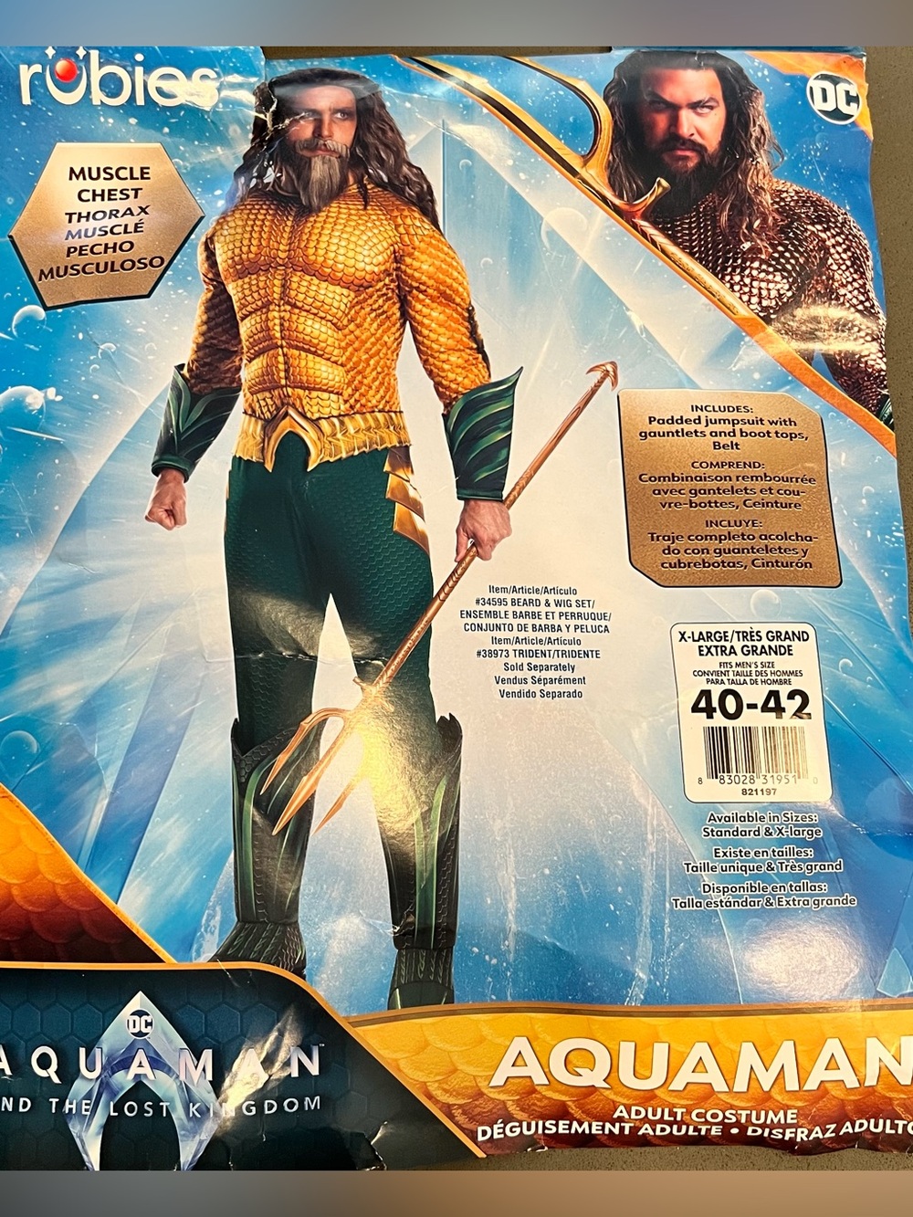 Aquaman Padded Mens XL Halloween Costume DC Comics Rubies Superhero EUC